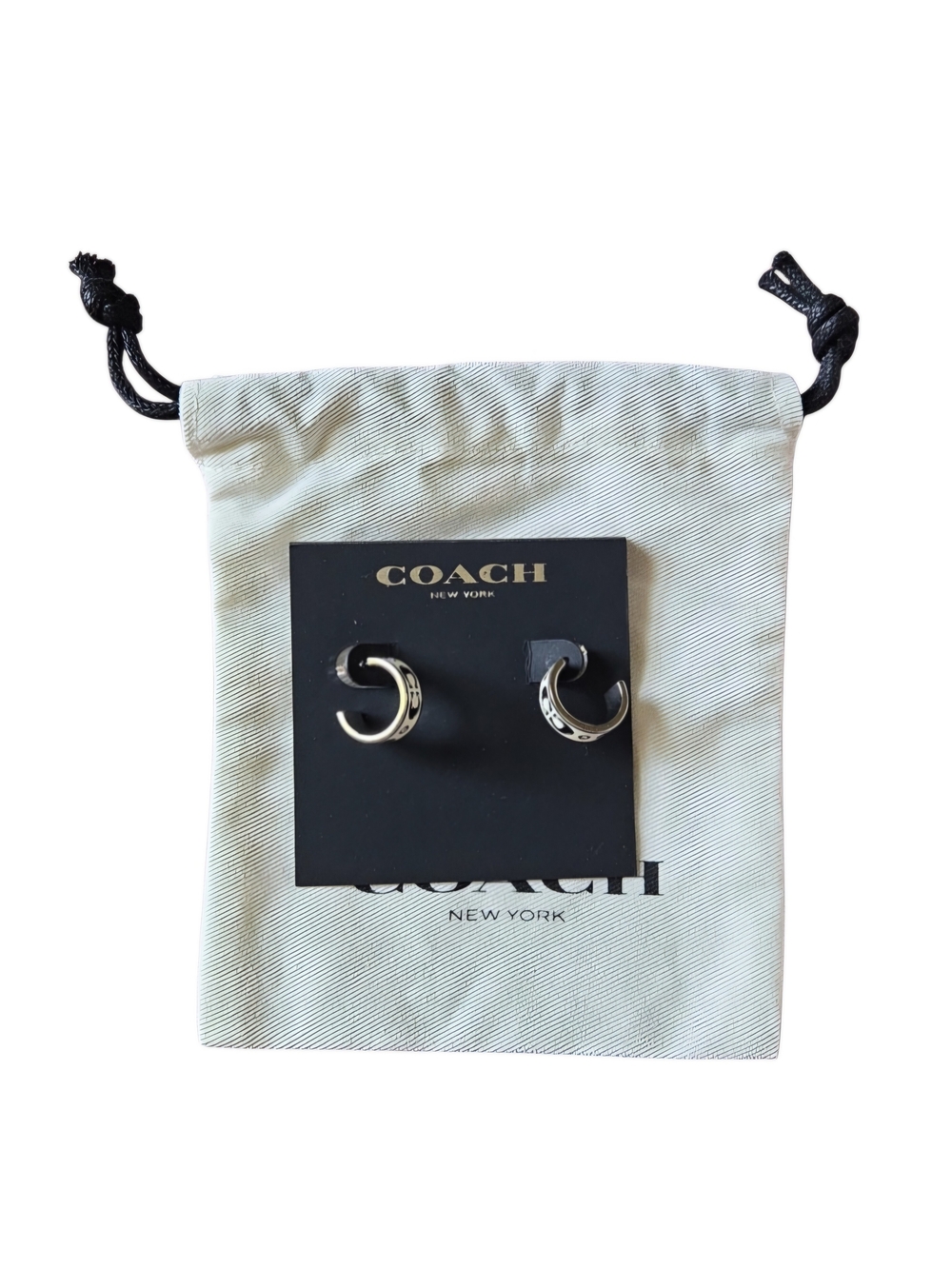 Coach Signature Enamel Huggie Earrings With Dust Bag
